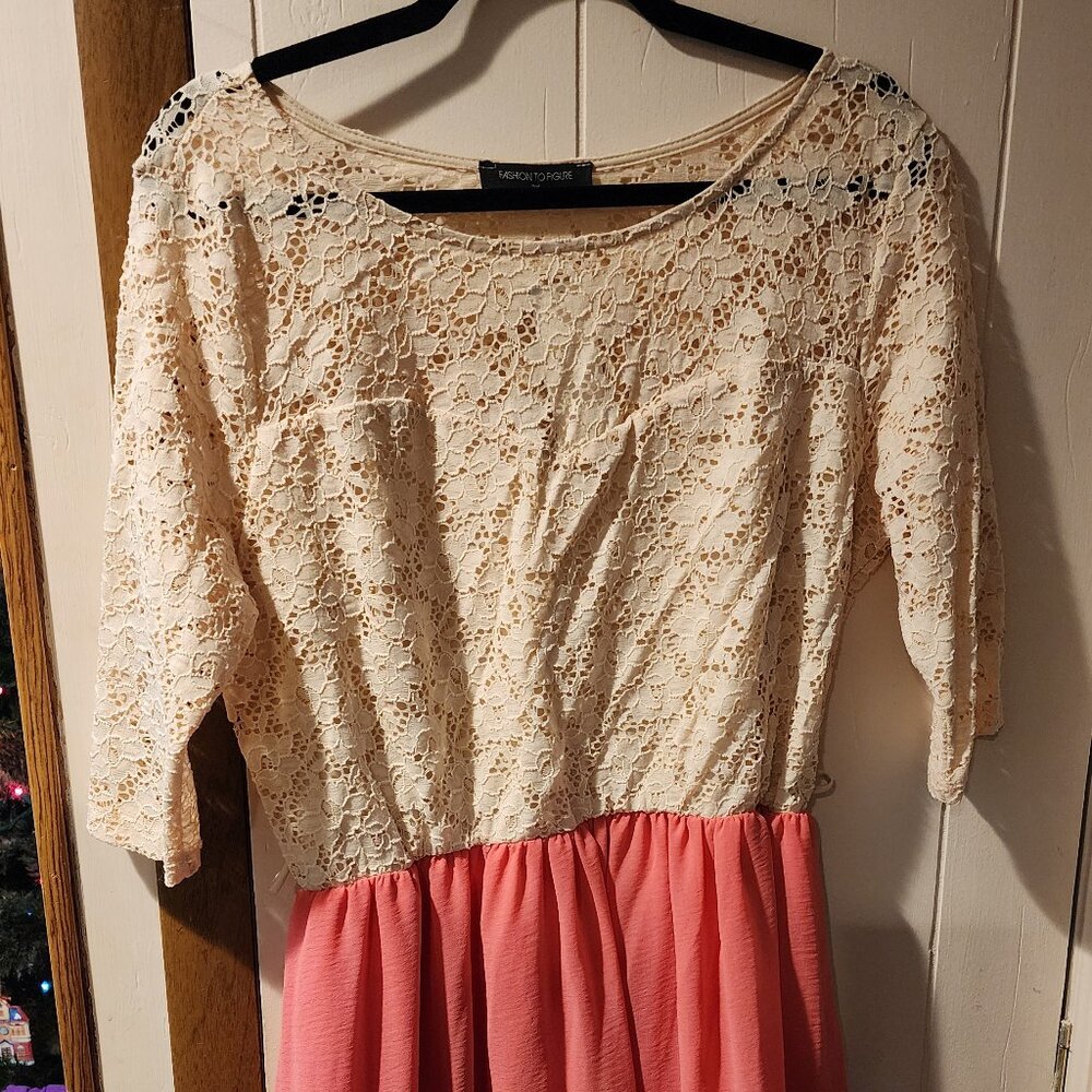 **Fashion to Figure Lace & Chiffon Fit & Flare Dress**